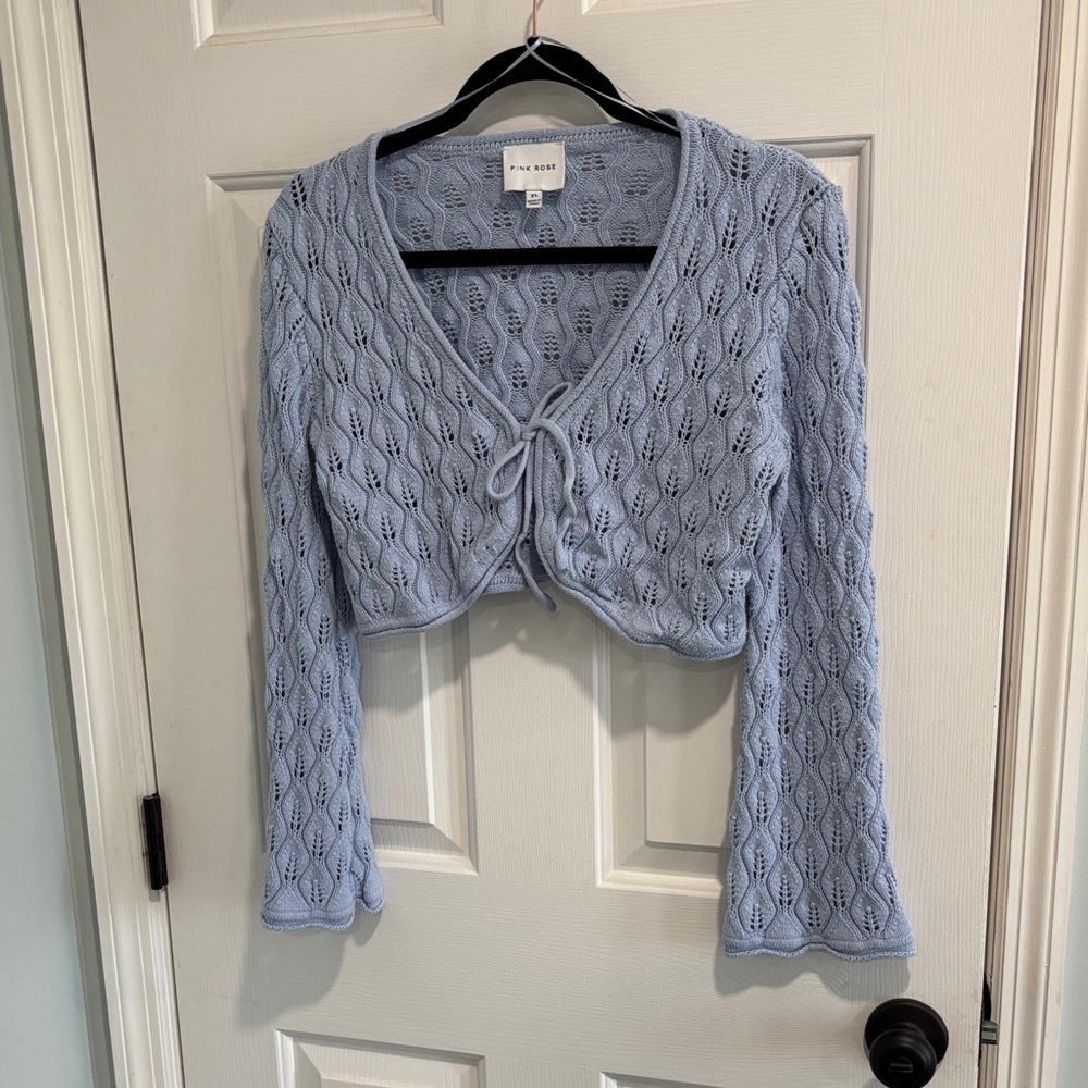 Pink Rose Light Blue Knit Shrug